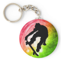 Skateboarding in a Psychedelic Cyclone Keychain