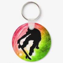 Skateboarding in a Psychedelic Cyclone keychains by ElainePlesser Skateboarding in a Psychedelic Cyclone keychains