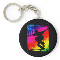 Skateboarding on Rainbow Grunge Keychains