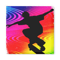 Skateboarding on Rainbow Grunge Magnet