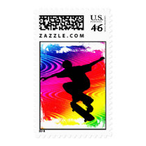 Skateboarding on Rainbow Grunge Stamps