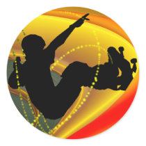 Skateboarding Silhouette in the Bowl Round Stickers