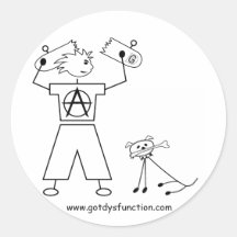 Skater with dog round stickers