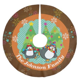 Skating Penguins And Christmas Trees Tree Skirt 3