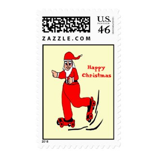 Skating Santa stamp