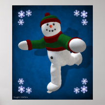 Skating Vintage Snowman Posters