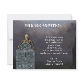 Skeleton and Tombstone in Cemetary Halloween Party Personalized Invitations