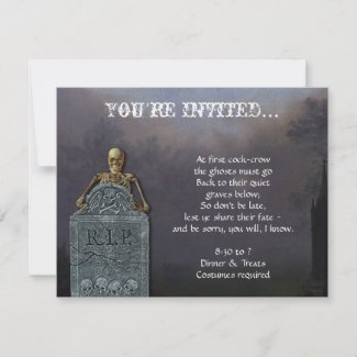 Skeleton and Tombstone in Cemetary Halloween Party invitation
