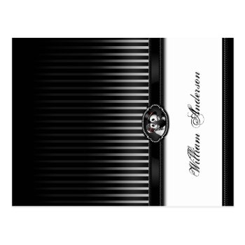 Skeleton Black White Add Name Gloss Place Card Postcard by juliea2010 at Zazzle