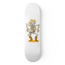 Skeleton cowboy ready to draw gun custom skate board