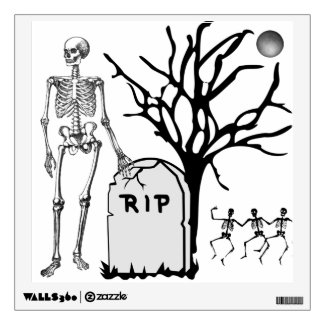 Skeleton Dancing in Graveyard Cemetery Halloween Wall Decor