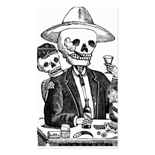Skeleton Drinking Tequila and Smoking, Mexico Business Card Template (front side)