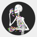 Skeleton Eating Halloween Candy Classic Round Sticker