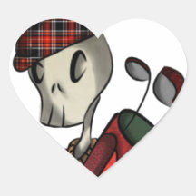 Skeleton Golfer Heart Stickers