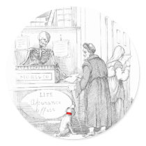 Skeleton Hands Out Life Assurance Policy Round Sticker
