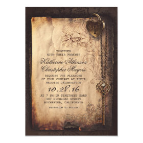 skeleton key vintage wedding invitations