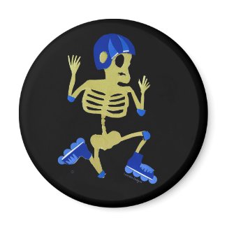 Skeleton on Rollerblades Halloween magnet
