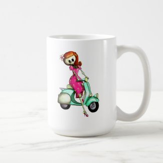 Skeleton Pin Up Girl on Scooter Coffee Mugs