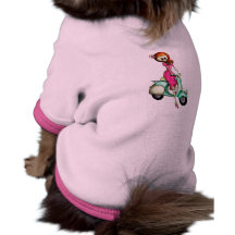 Skeleton Pin Up Girl on Scooter Dog Tee Shirt
