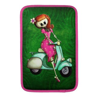 Skeleton Pin Up Girl on Scooter Sleeves For MacBook Air