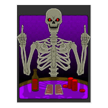 Skeleton Poker Flip Postcard