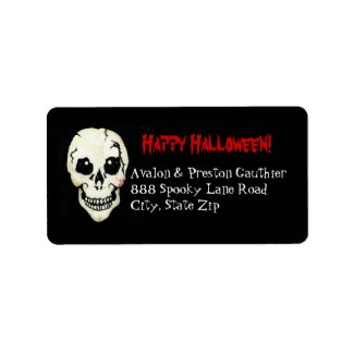 Skeleton Red Skull Spooky Halloween Address Labels label