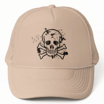 Skeleton Skull Distressed Splatter Trucker Hat