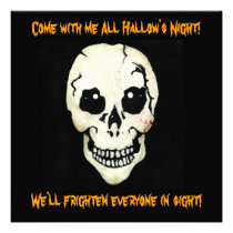 Skeleton Spooky Skull Orange Halloween Invitation
