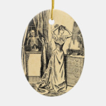Skeleton Spying on Victorian Lady Vintage Goth Art Christmas Ornaments