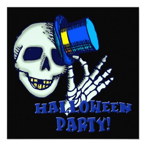 Skeleton Wearing Hat Halloween Party Invitation