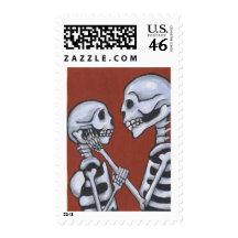 Skeletons in Love Postage Stamps