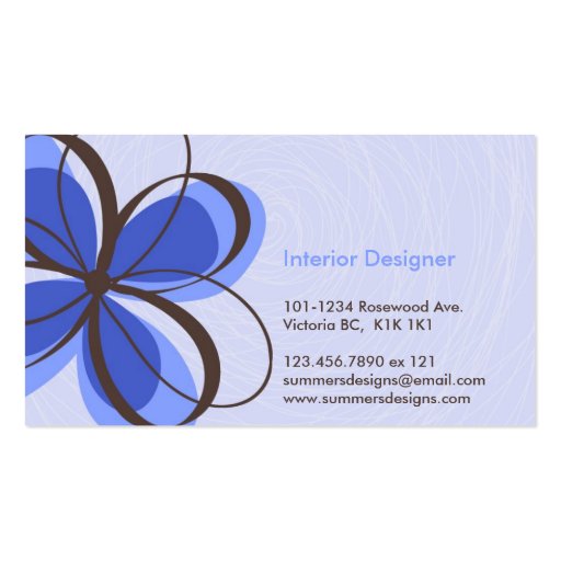 Sketch Floral Print - Blue Business Card (back side)