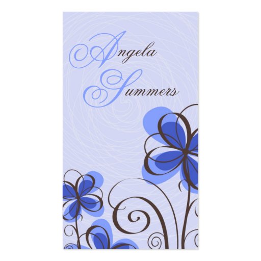 Sketch Floral Print - Blue Business Card (front side)