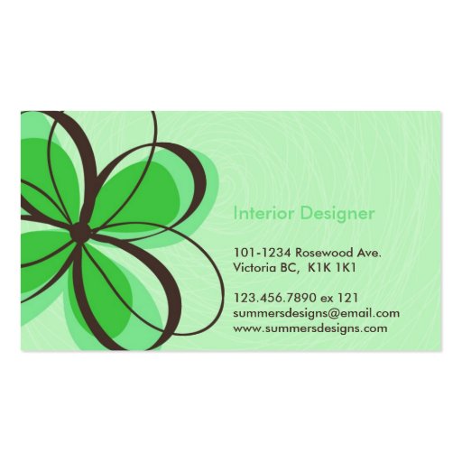 Sketch Floral Print - Green Business Cards (back side)