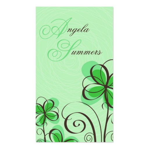Sketch Floral Print - Green Business Cards (front side)