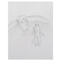 Sketch, skull man flying bird horror drawing letterhead template
