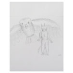 Sketch, skull man flying bird horror drawing letterhead template