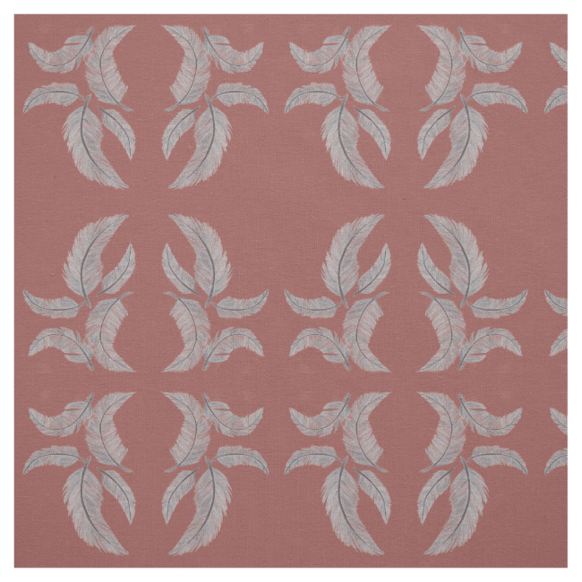 Sketched Feathers on Red Background, Mirrored. Fabric Sketched Feathers on Red Background, Mirrored. Fabric