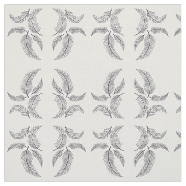 Sketched Feathers on White Background, Mirrored. Fabric Sketched Feathers on White Background, Mirrored. Fabric