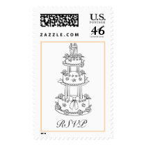 Sketched Wedding Cake RSVP - Customized postage by White_Wedding Sketched Wedding Cake RSVP - Customized postage