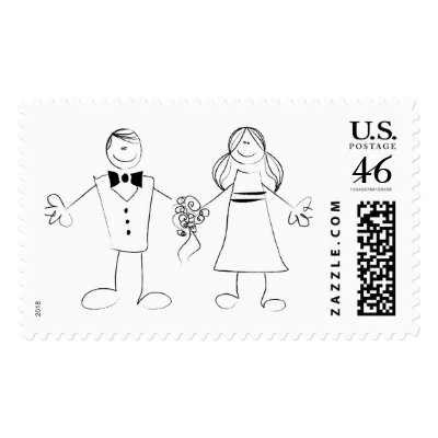 Sketched Wedding Couple Postage Stamp