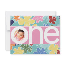 Sketchy Flowers First Birthday Invitation