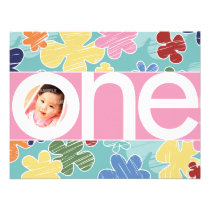 Sketchy Flowers First Birthday Pink Personalized Invite