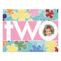 Sketchy Flowers Second Birthday Invitation