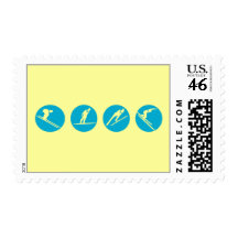 ski jumper blue postage stamps