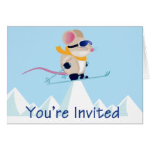 Ski Patrol Mouse in the Alps You're Invited Greeting Card