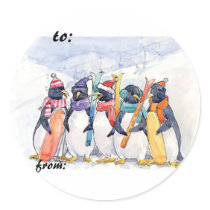Ski Penguins Gift Tags stickers