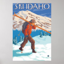 Skier Carrying Snow Skis - Idaho Print