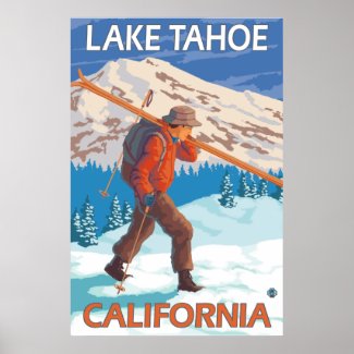 Skier Carrying Snow Skis - Lake Tahoe, California Posters