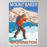 Skier Carrying Snow Skis - Mount Baker, WA posters